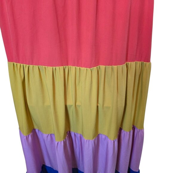 Entro Tiered Maxi Dress 1X Colorblock Boho Plus Size Sleeveless Rainbow Vacation - Picture 3 of 6